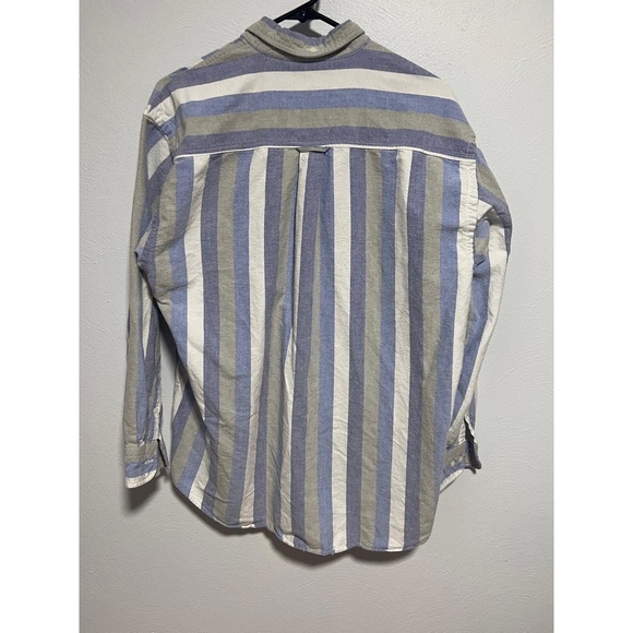BASIX Mens Blue White Grey Striped Collared Long Sleeve Button Shirt Size Medium - Picture 3 of 5
